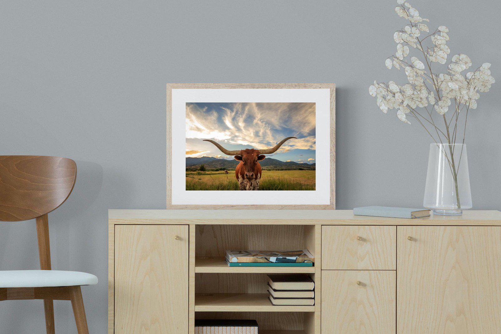 Long Horn-Wall_Art-60 x 45cm-Framed Print-Wood-Pixalot