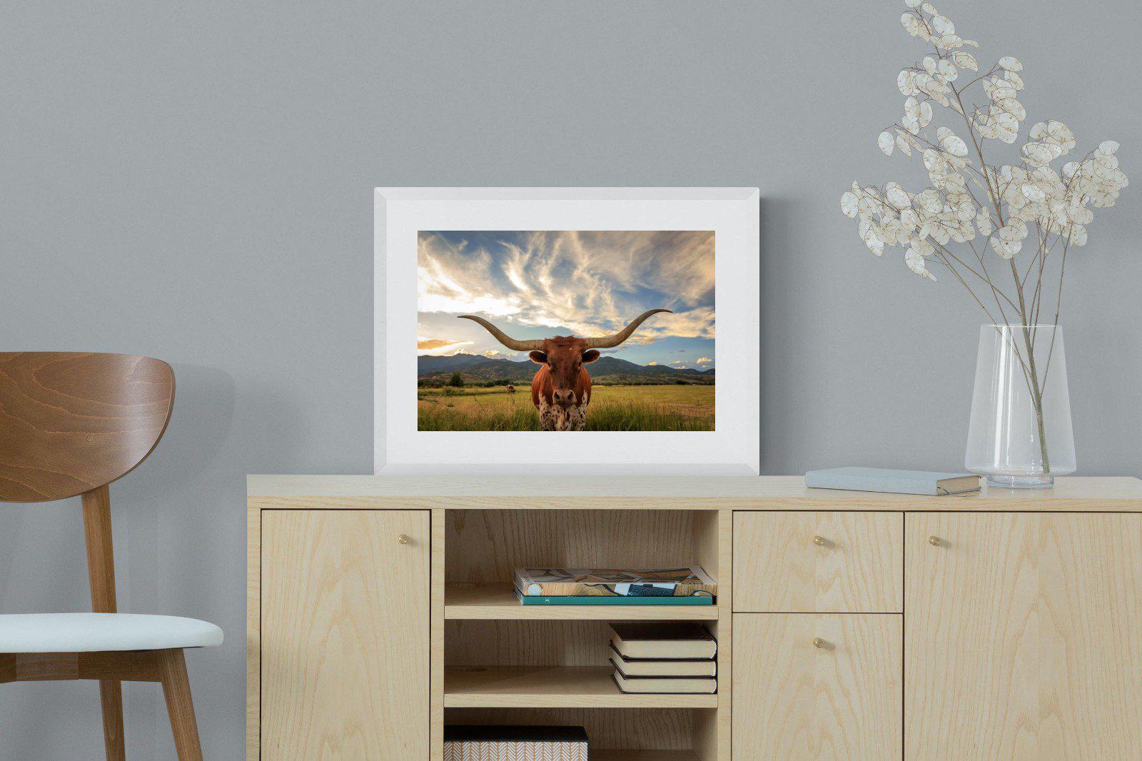 Long Horn-Wall_Art-60 x 45cm-Framed Print-White-Pixalot