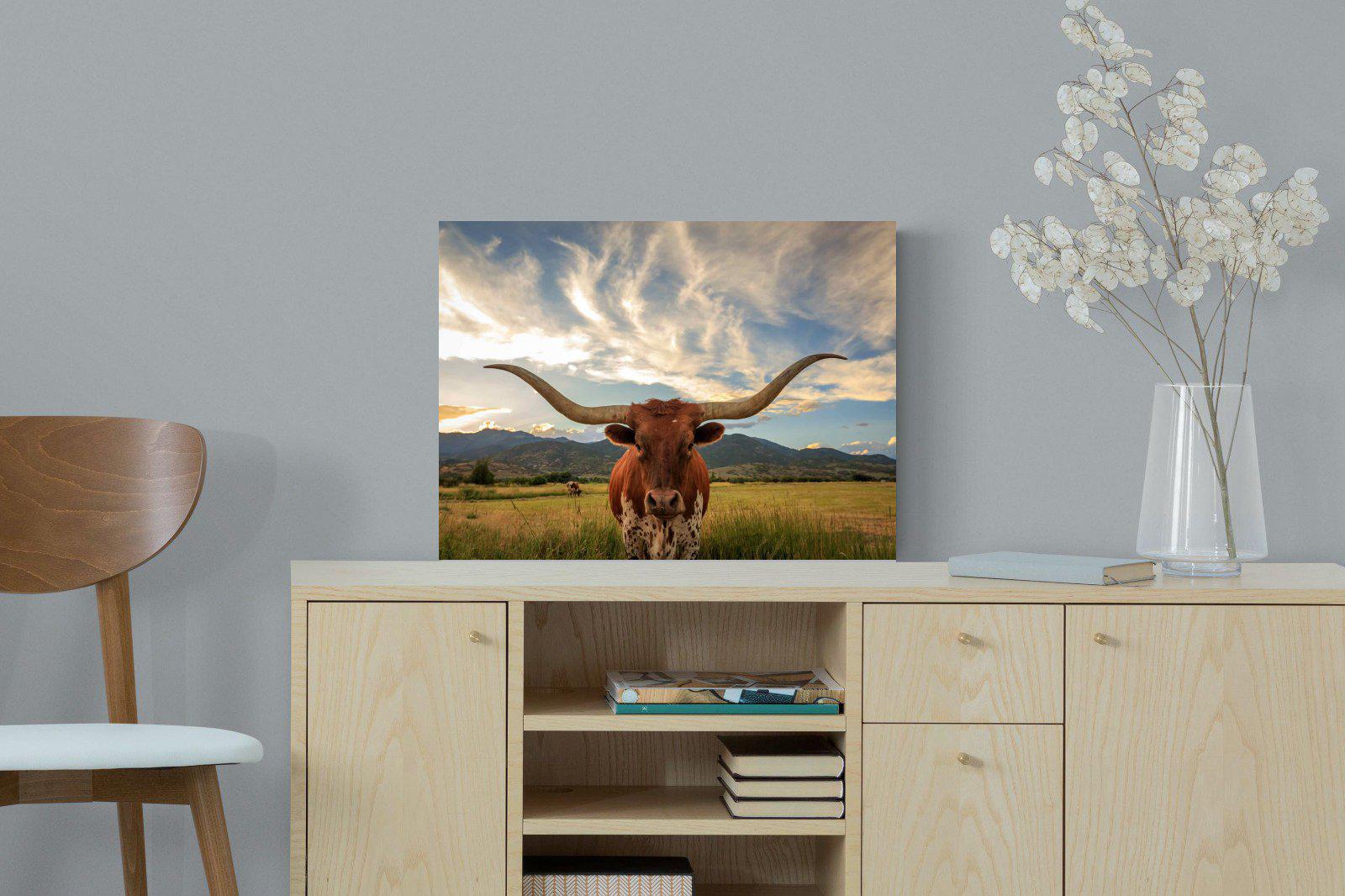 Long Horn-Wall_Art-60 x 45cm-Mounted Canvas-No Frame-Pixalot