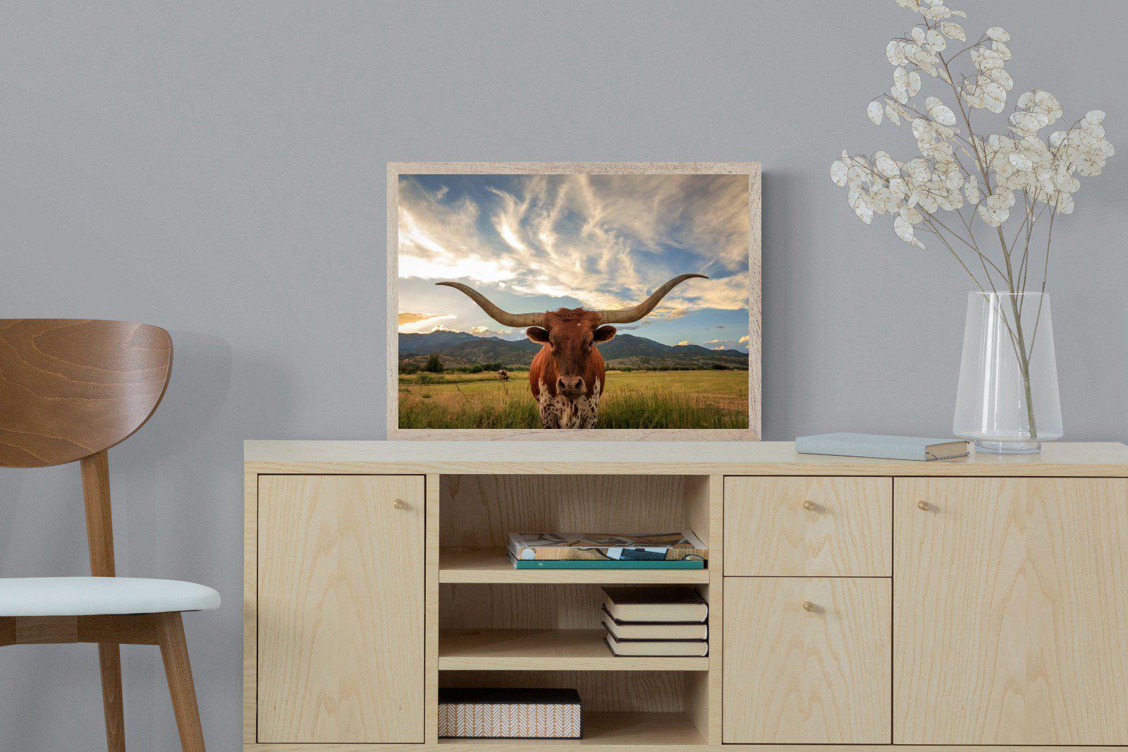 Long Horn-Wall_Art-60 x 45cm-Mounted Canvas-Wood-Pixalot