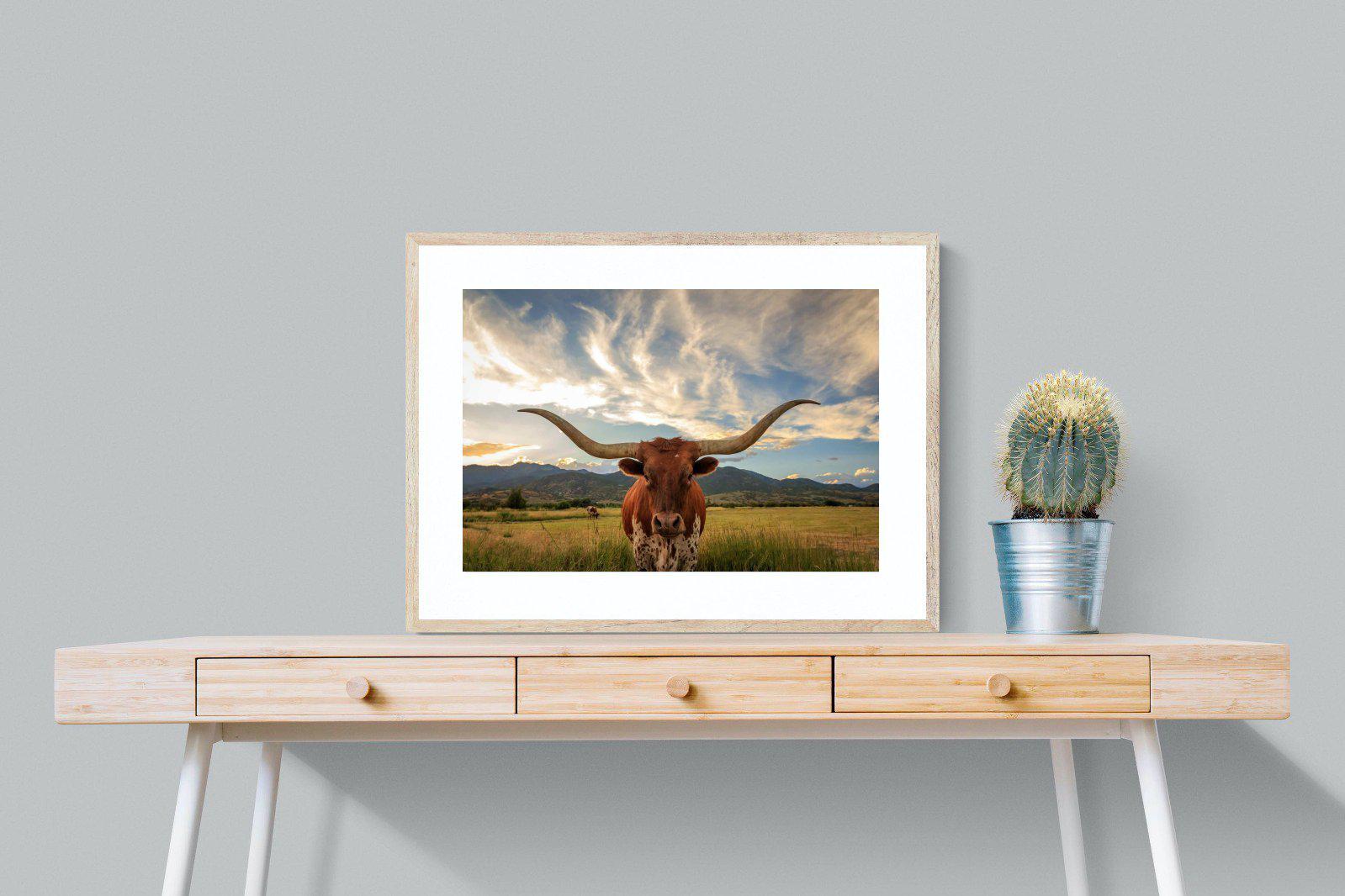 Long Horn-Wall_Art-80 x 60cm-Framed Print-Wood-Pixalot