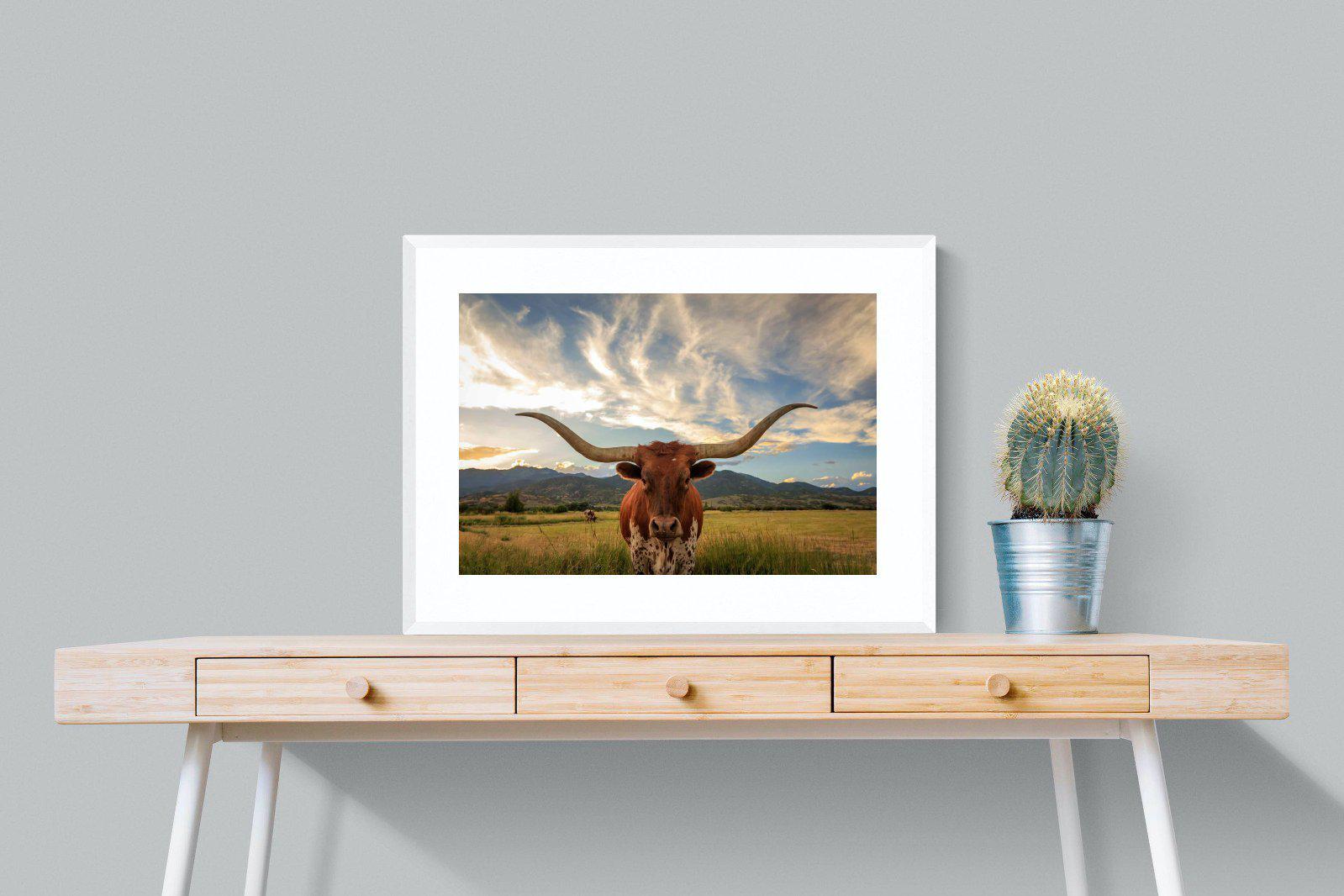 Long Horn-Wall_Art-80 x 60cm-Framed Print-White-Pixalot