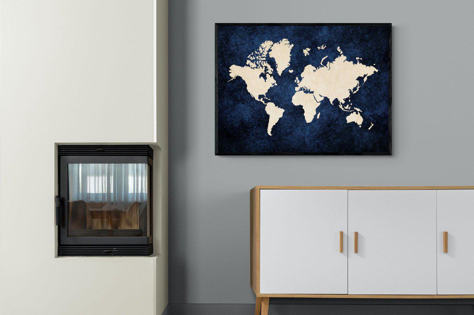 Map of the World-Wall_Art-100 x 75cm-Mounted Canvas-Black-Pixalot