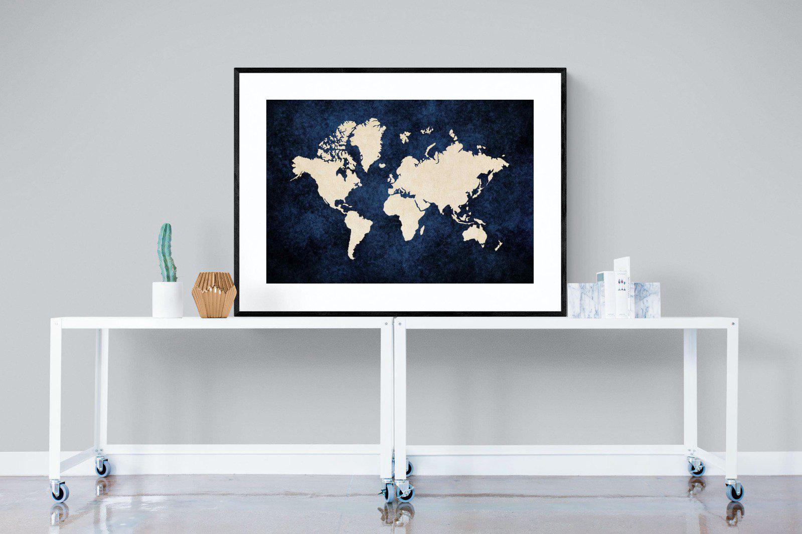 Map of the World-Wall_Art-120 x 90cm-Framed Print-Black-Pixalot