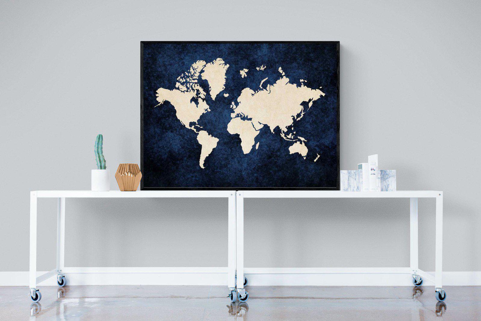 Map of the World-Wall_Art-120 x 90cm-Mounted Canvas-Black-Pixalot