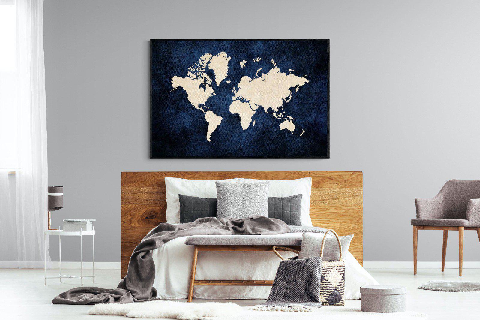 Map of the World-Wall_Art-150 x 100cm-Mounted Canvas-Black-Pixalot