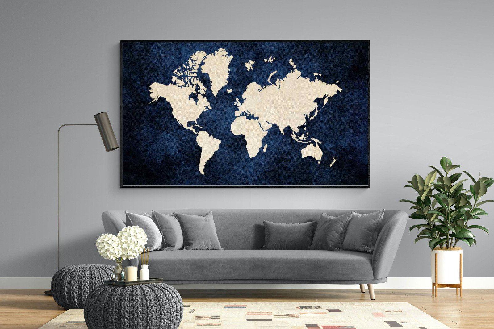 Map of the World-Wall_Art-220 x 130cm-Mounted Canvas-Black-Pixalot