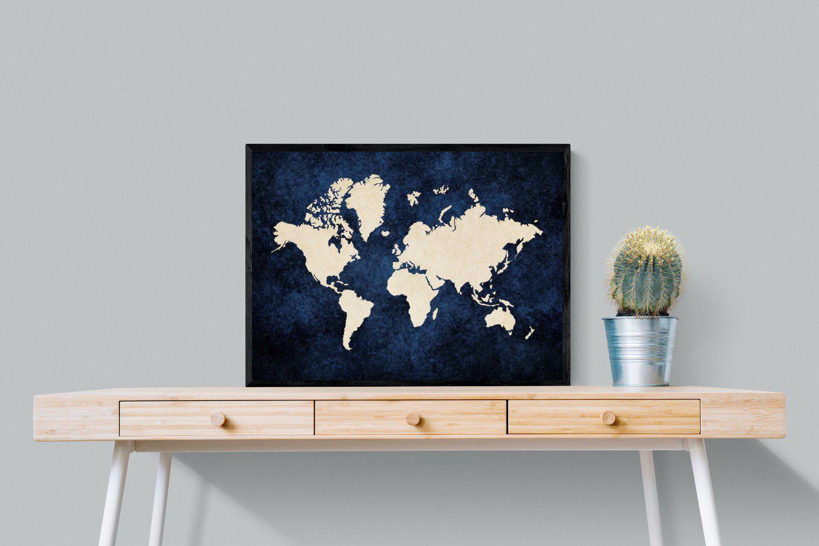 Map of the World-Wall_Art-80 x 60cm-Mounted Canvas-Black-Pixalot