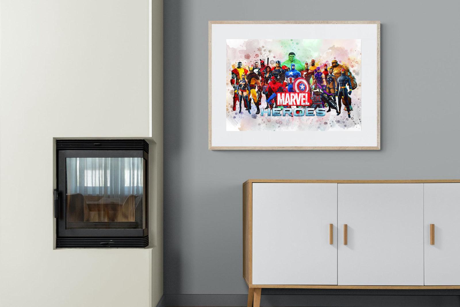 Marvel Heroes-Wall_Art-100 x 75cm-Framed Print-Wood-Pixalot