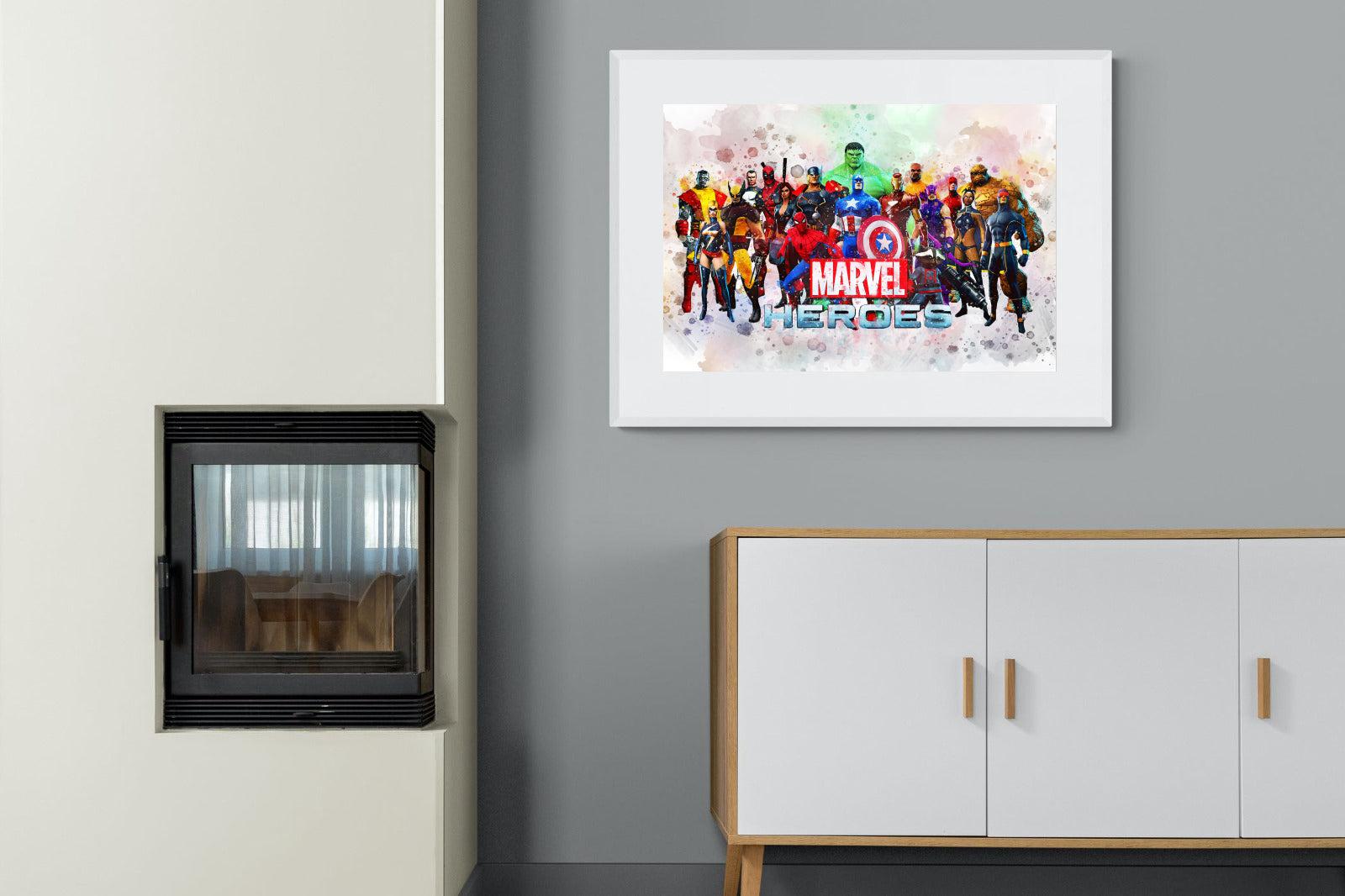 Marvel Heroes-Wall_Art-100 x 75cm-Framed Print-White-Pixalot