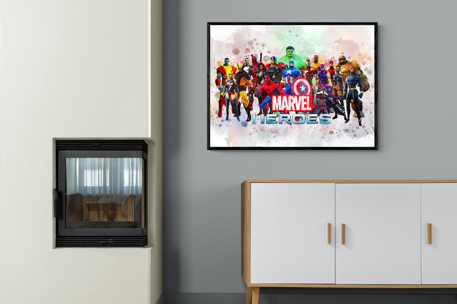 Marvel Heroes-Wall_Art-100 x 75cm-Mounted Canvas-Black-Pixalot