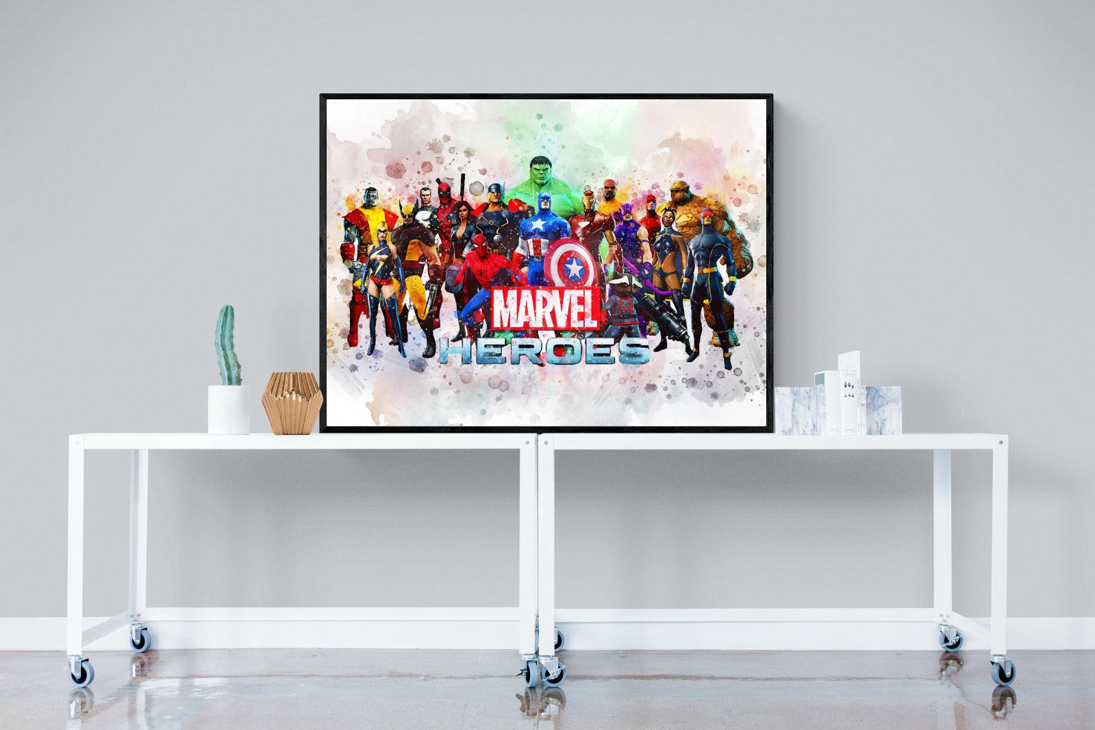 Marvel Heroes-Wall_Art-120 x 90cm-Mounted Canvas-Black-Pixalot