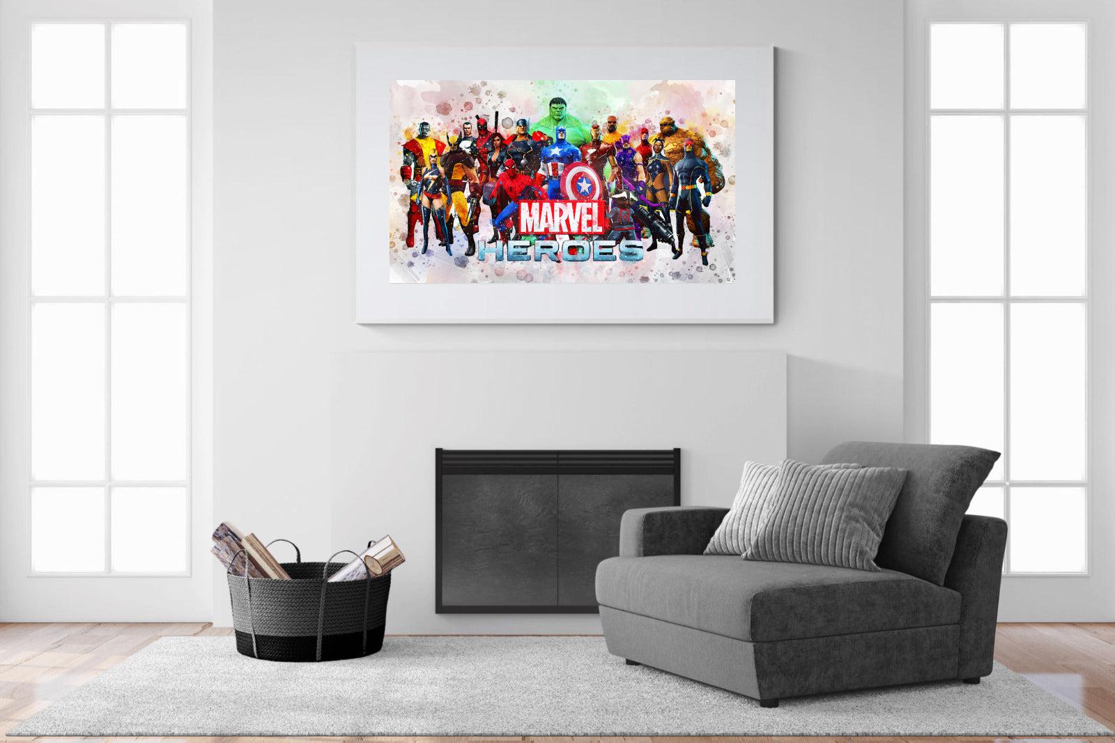 Marvel Heroes-Wall_Art-150 x 100cm-Framed Print-White-Pixalot