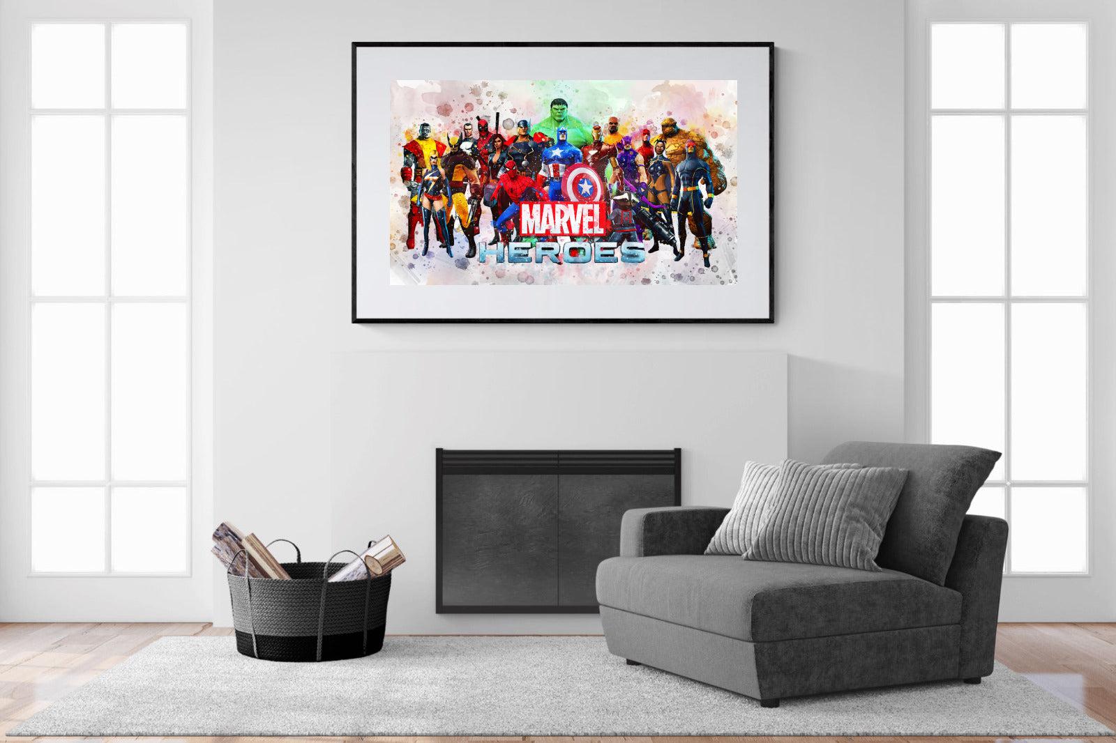 Marvel Heroes-Wall_Art-150 x 100cm-Framed Print-Black-Pixalot