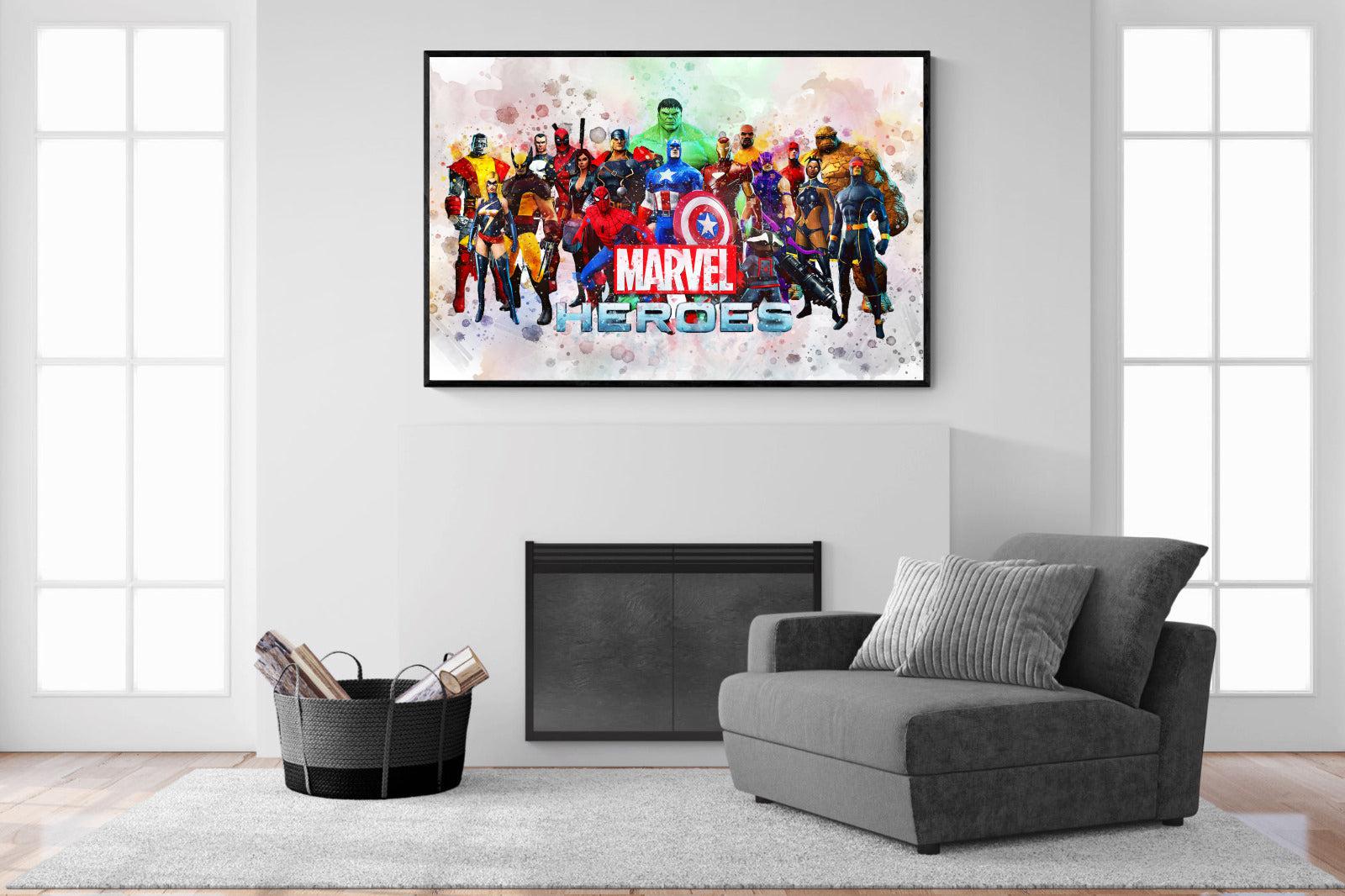Marvel Heroes-Wall_Art-150 x 100cm-Mounted Canvas-Black-Pixalot