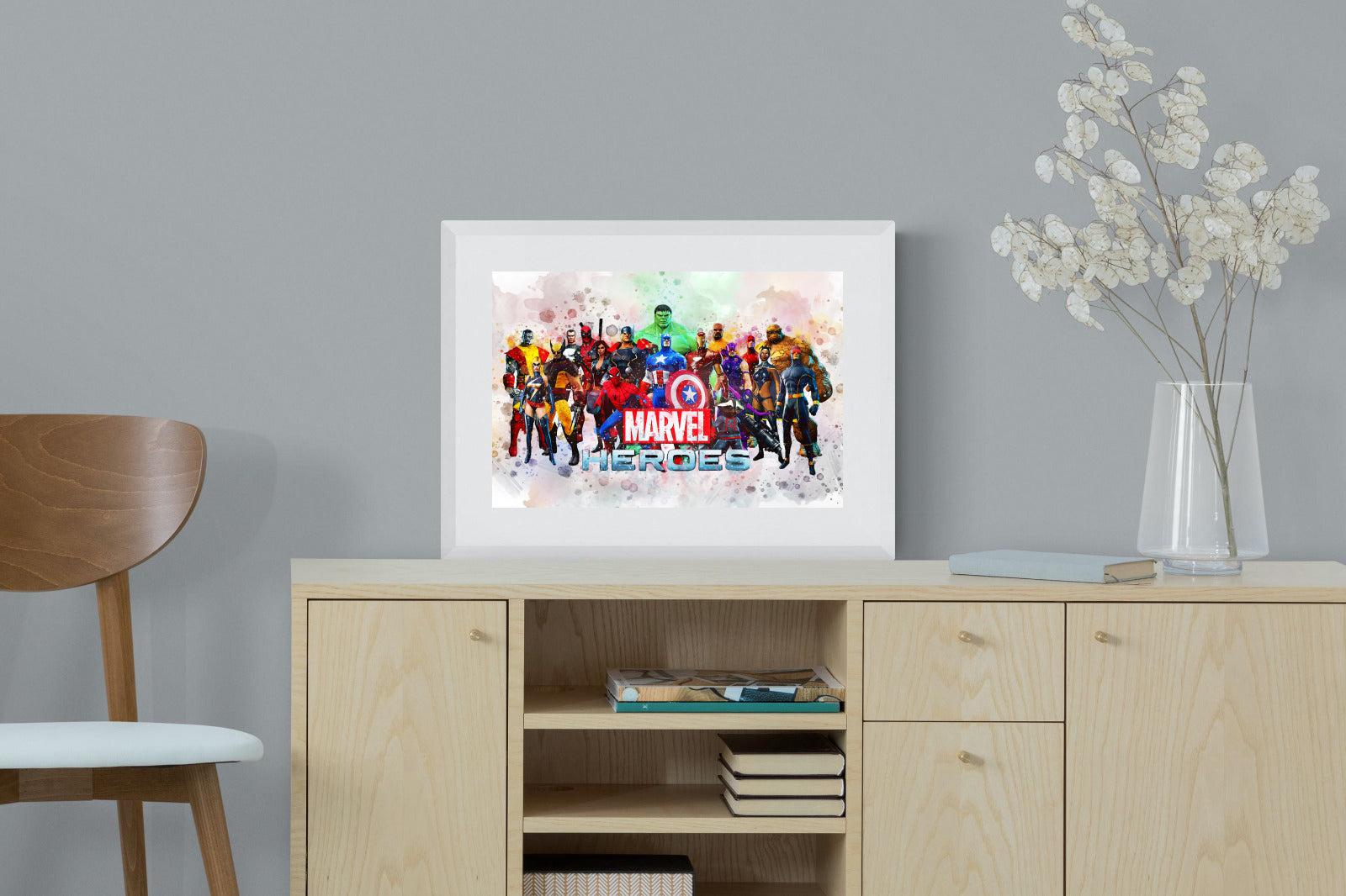 Marvel Heroes-Wall_Art-60 x 45cm-Framed Print-White-Pixalot