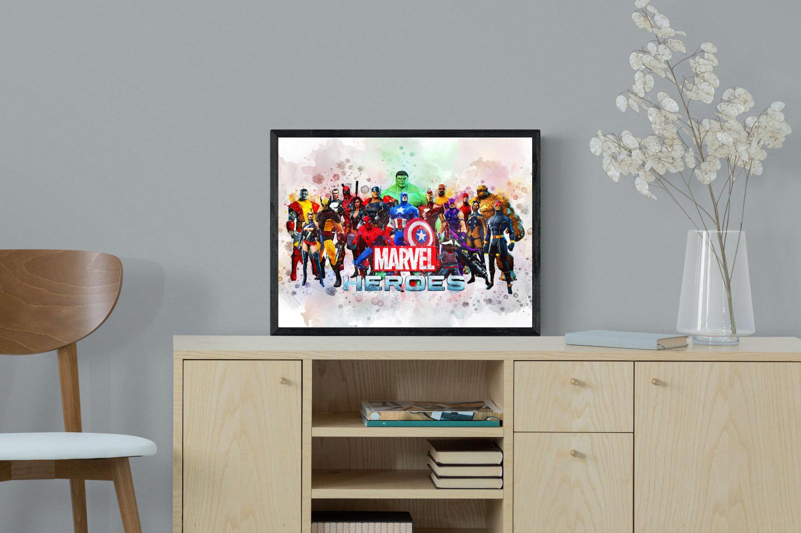 Marvel Heroes-Wall_Art-60 x 45cm-Mounted Canvas-Black-Pixalot
