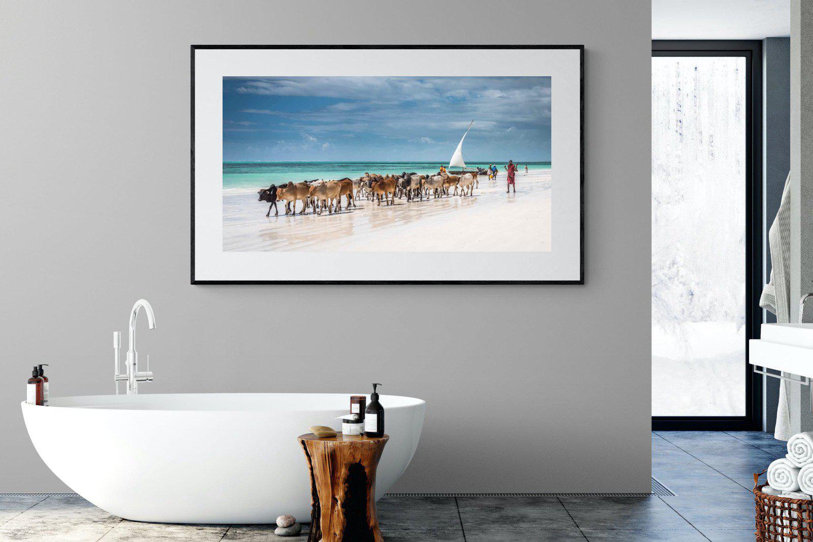 Masai Cattle-Wall_Art-180 x 110cm-Framed Print-Black-Pixalot