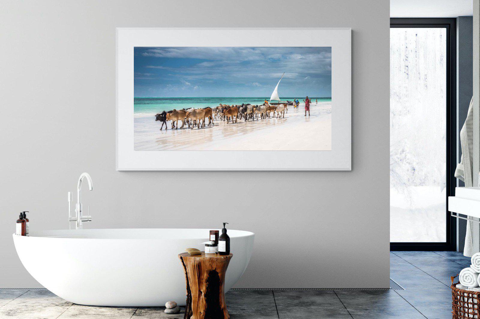 Masai Cattle-Wall_Art-180 x 110cm-Framed Print-White-Pixalot