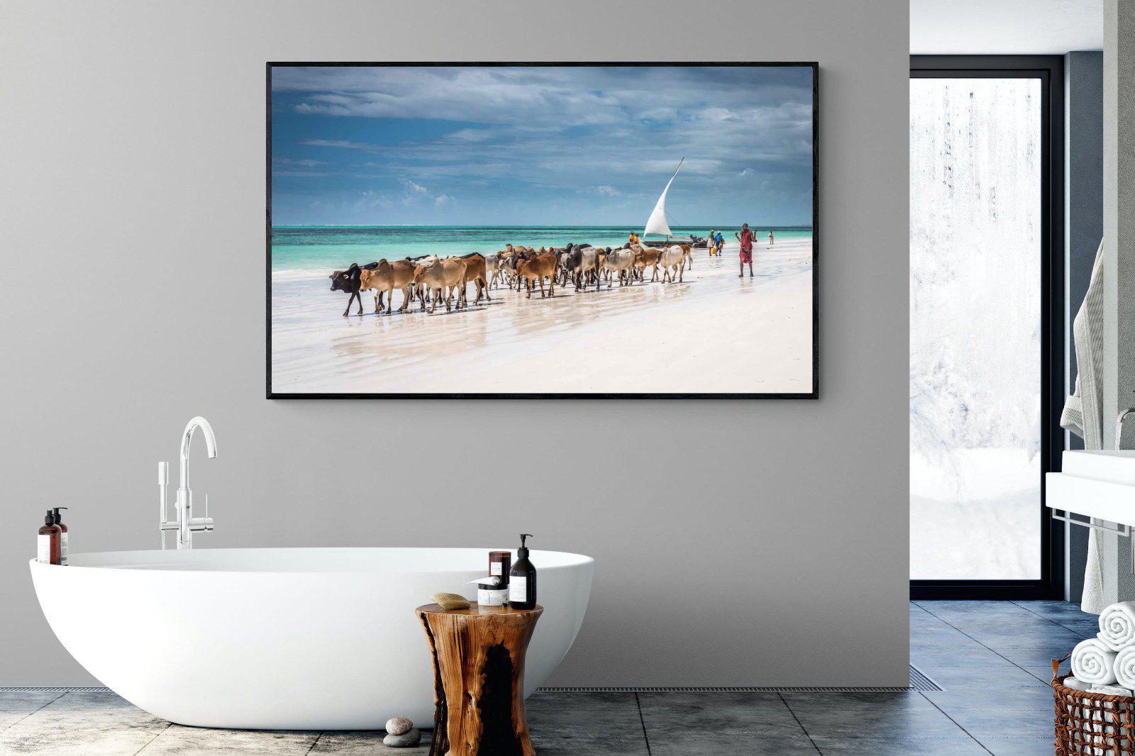 Masai Cattle-Wall_Art-180 x 110cm-Mounted Canvas-Black-Pixalot