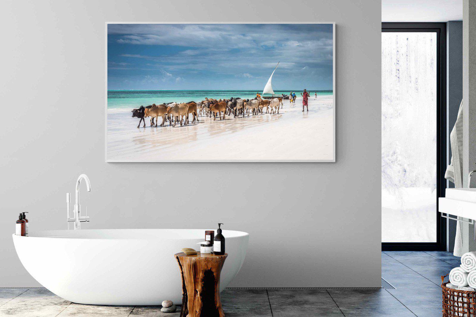 Masai Cattle-Wall_Art-180 x 110cm-Mounted Canvas-White-Pixalot