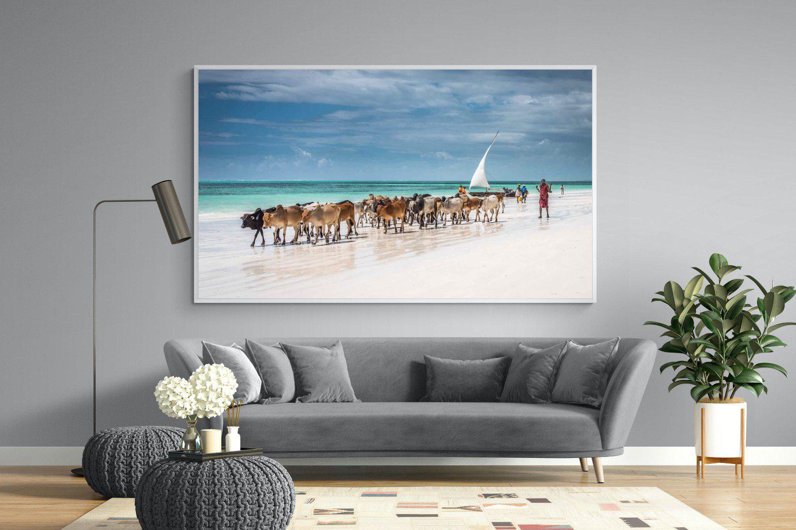 Masai Cattle-Wall_Art-220 x 130cm-Mounted Canvas-White-Pixalot