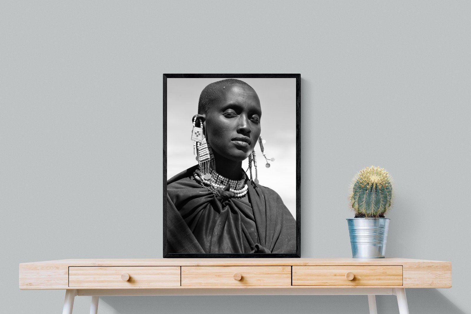 Masai Girl-Wall_Art-60 x 80cm-Mounted Canvas-Black-Pixalot