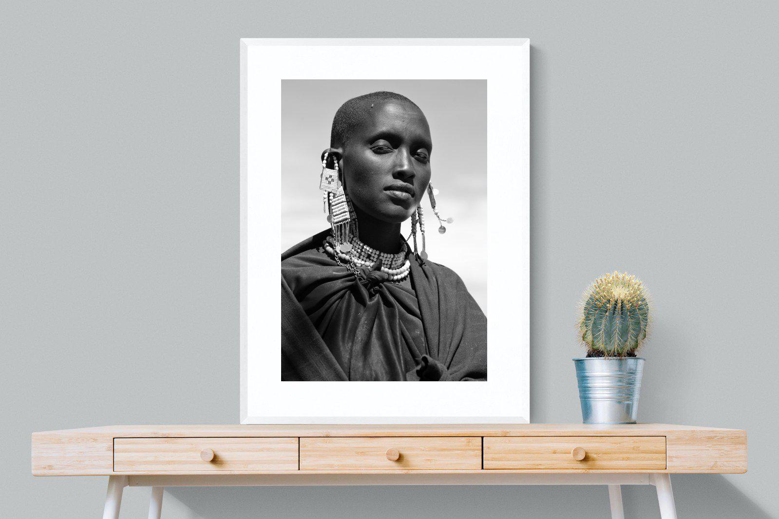 Masai Girl-Wall_Art-75 x 100cm-Framed Print-White-Pixalot