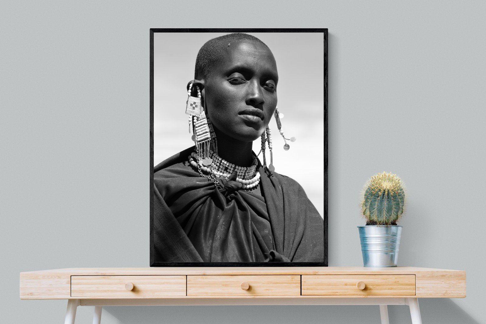 Masai Girl-Wall_Art-75 x 100cm-Mounted Canvas-Black-Pixalot