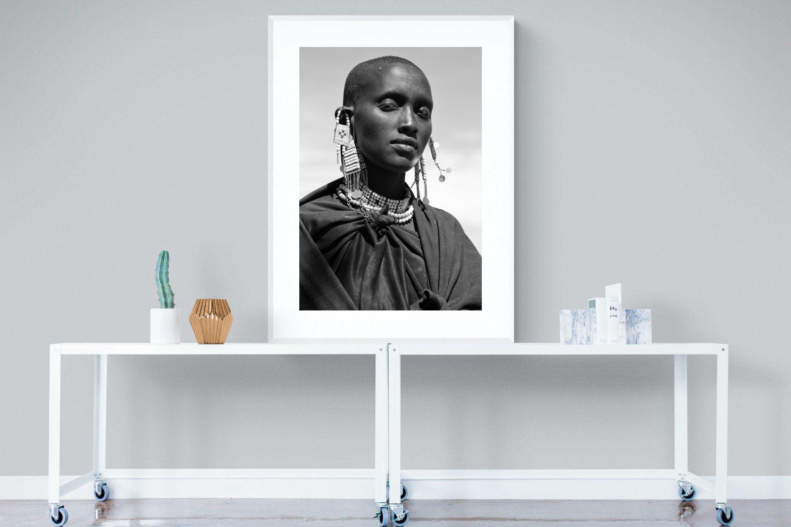 Masai Girl-Wall_Art-90 x 120cm-Framed Print-White-Pixalot