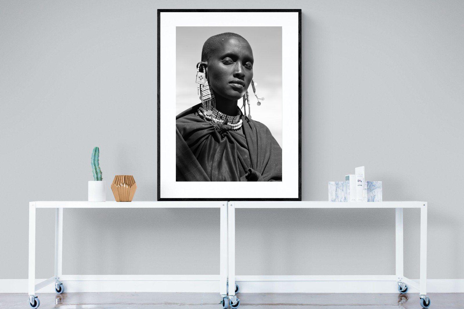 Masai Girl-Wall_Art-90 x 120cm-Framed Print-Black-Pixalot