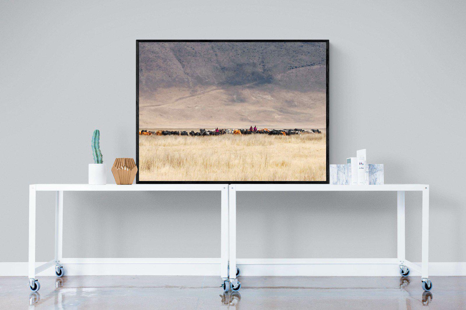 Masai Vista-Wall_Art-120 x 90cm-Mounted Canvas-Black-Pixalot