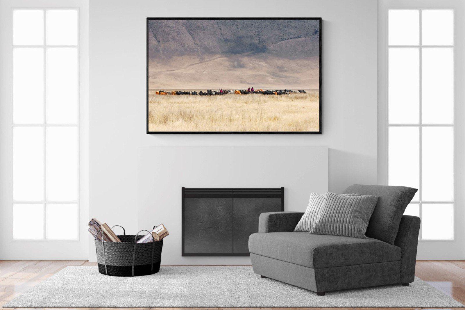 Masai Vista-Wall_Art-150 x 100cm-Mounted Canvas-Black-Pixalot