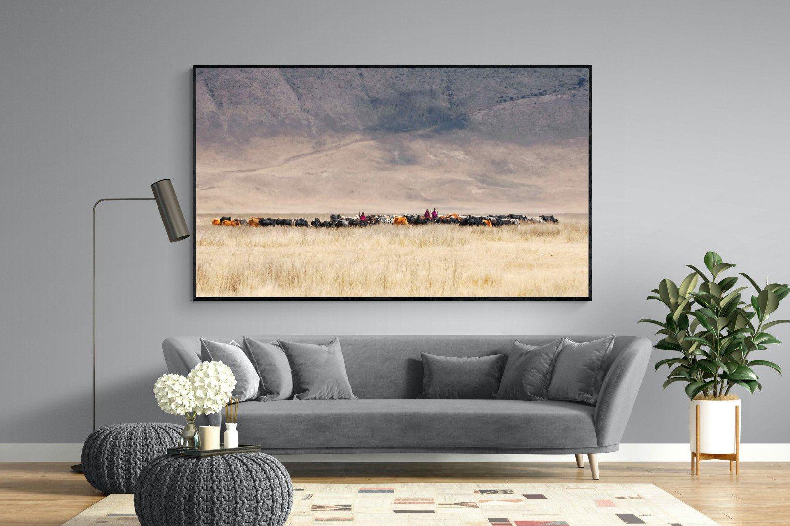 Masai Vista-Wall_Art-220 x 130cm-Mounted Canvas-Black-Pixalot