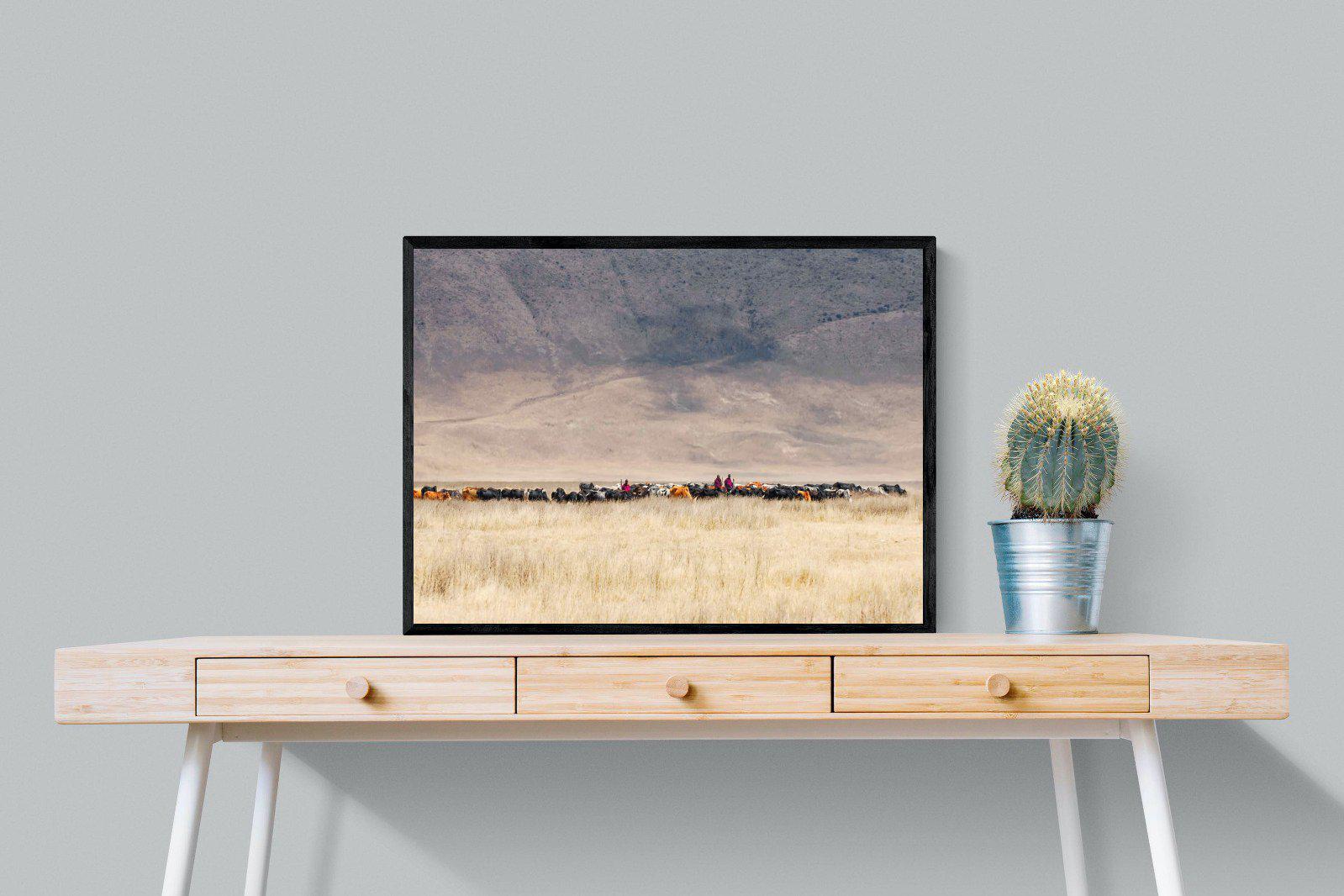 Masai Vista-Wall_Art-80 x 60cm-Mounted Canvas-Black-Pixalot
