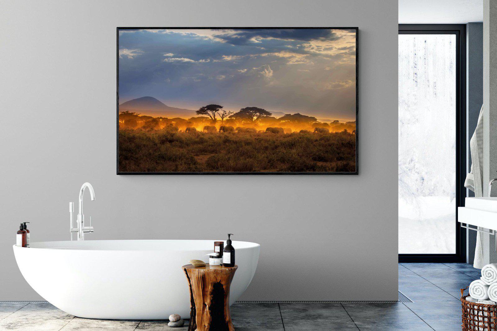 Migrating Elephants-Wall_Art-180 x 110cm-Mounted Canvas-Black-Pixalot
