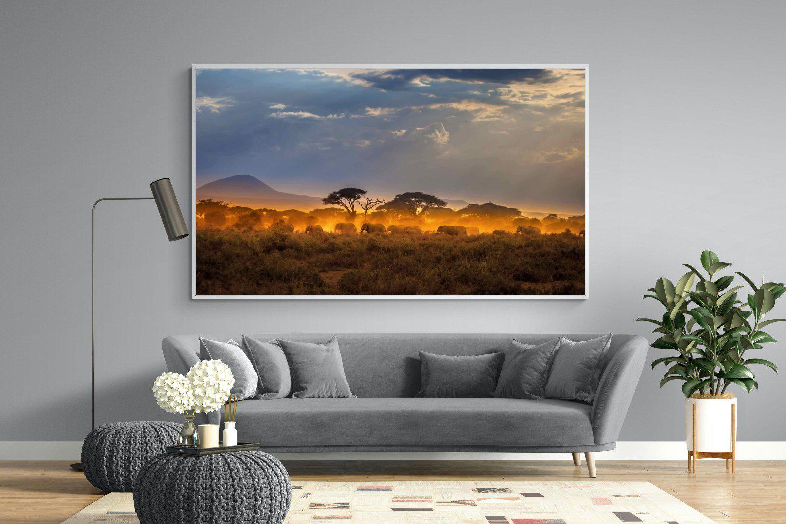 Migrating Elephants-Wall_Art-220 x 130cm-Mounted Canvas-White-Pixalot