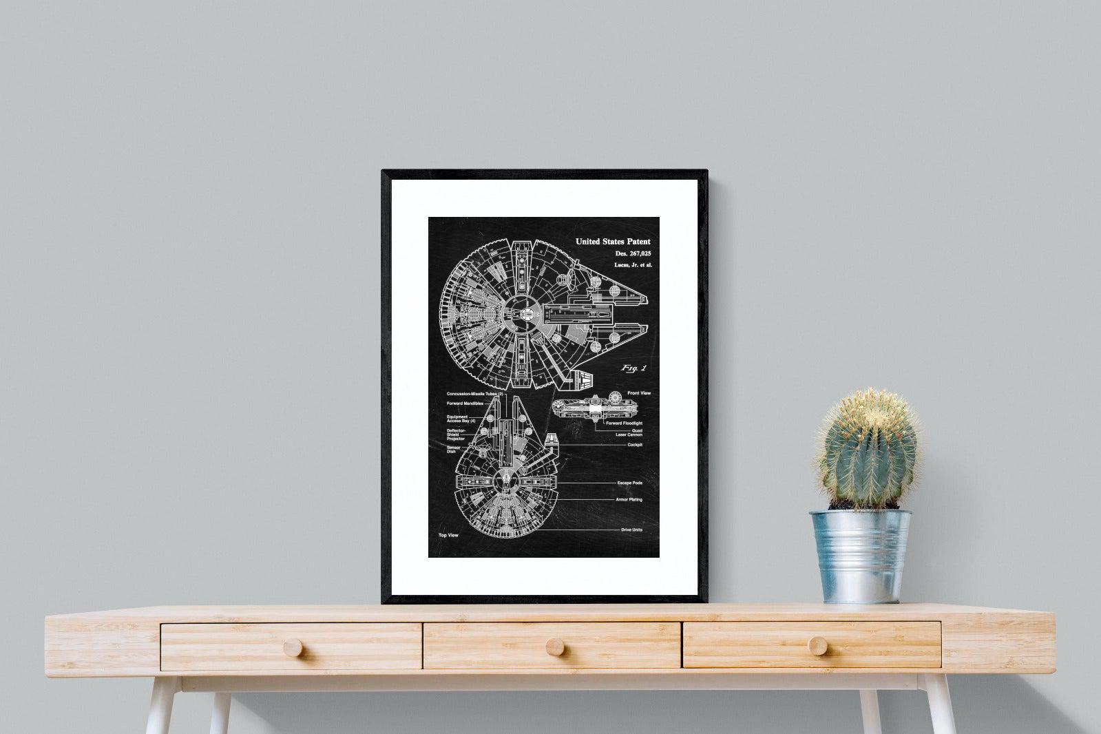 Millennium Falcon Blueprint-Wall_Art-60 x 80cm-Framed Print-Black-Pixalot