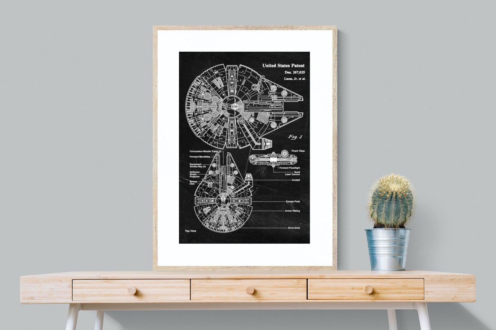 Millennium Falcon Blueprint-Wall_Art-75 x 100cm-Framed Print-Wood-Pixalot