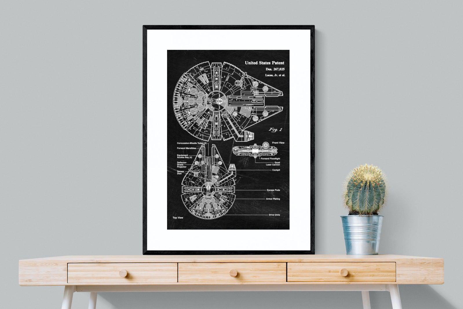 Millennium Falcon Blueprint-Wall_Art-75 x 100cm-Framed Print-Black-Pixalot