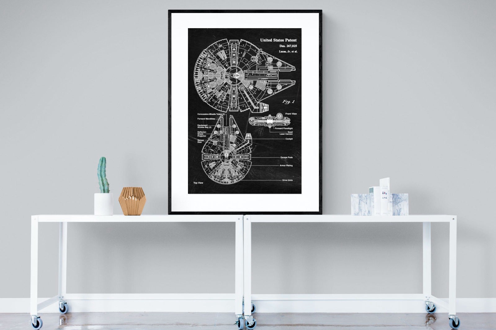 Millennium Falcon Blueprint-Wall_Art-90 x 120cm-Framed Print-Black-Pixalot