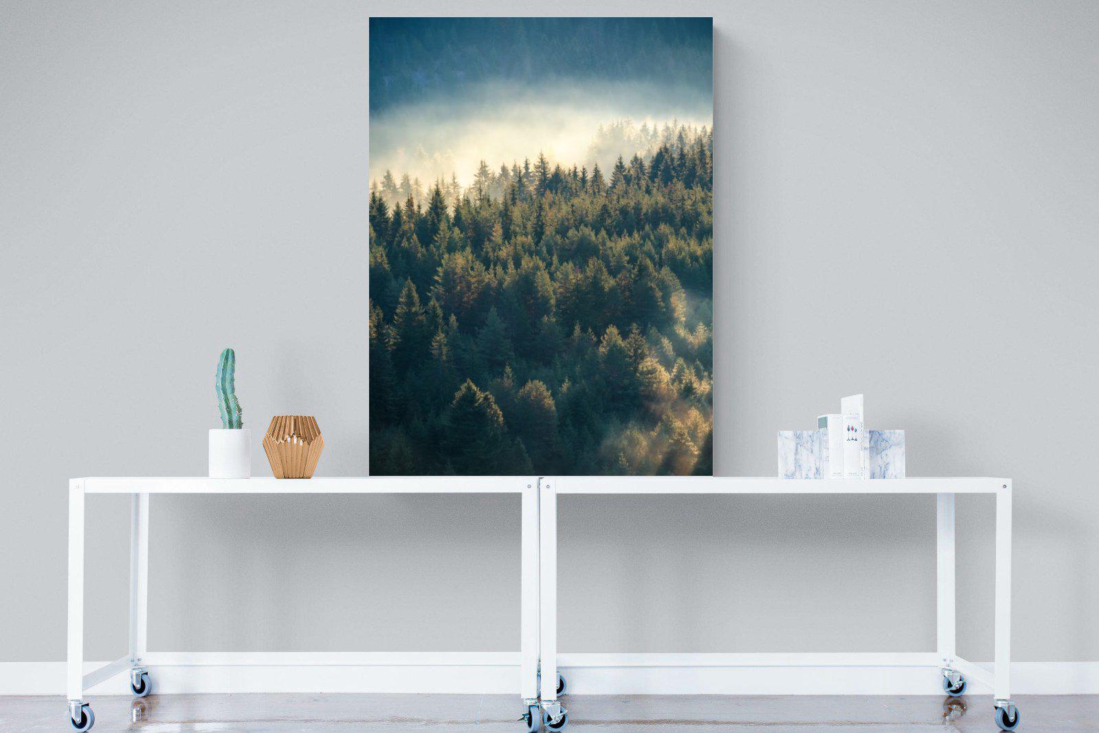 Misty Pine Forest-Wall_Art-90 x 120cm-Mounted Canvas-No Frame-Pixalot