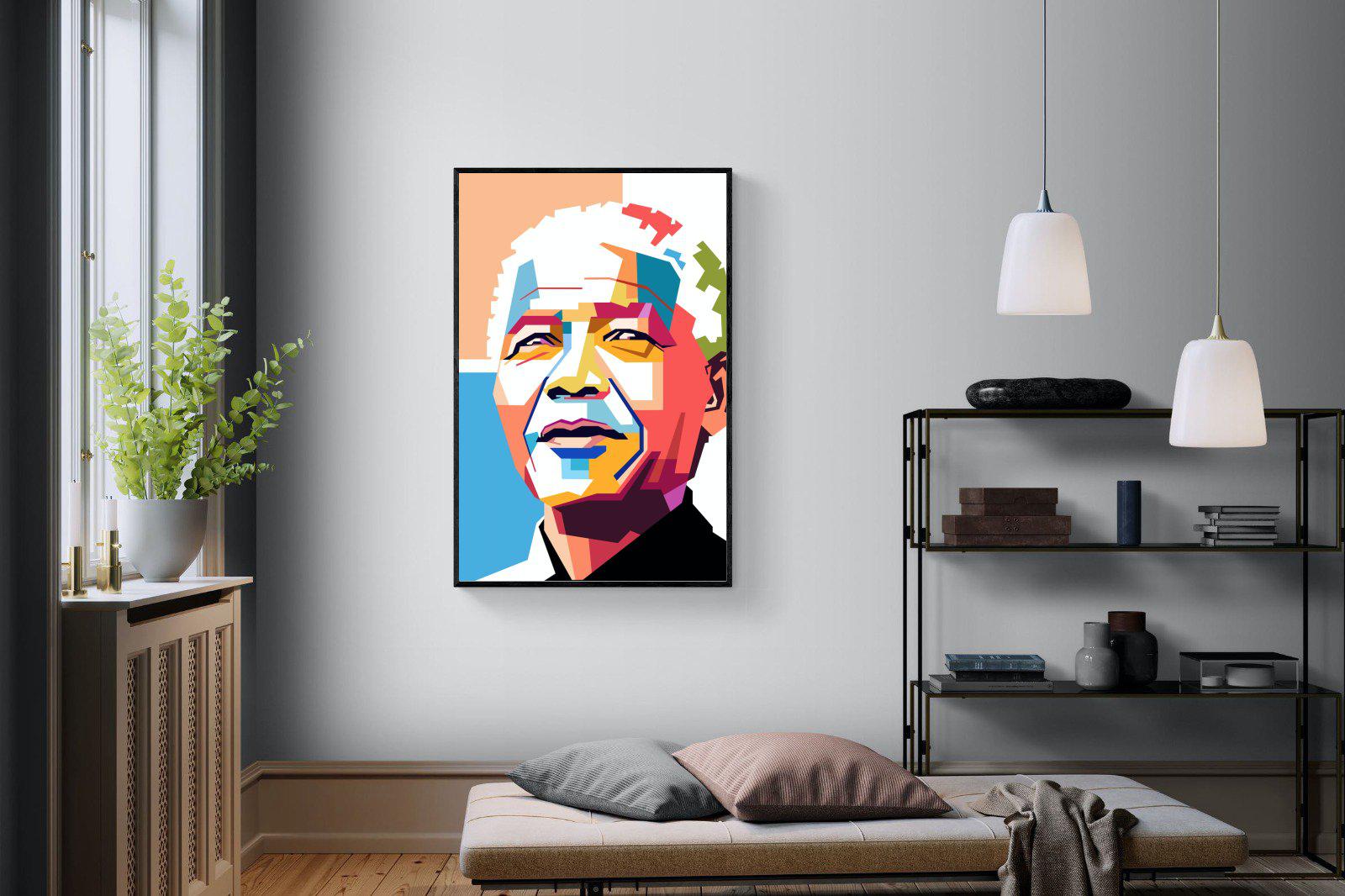 Modern Madiba-Wall_Art-100 x 150cm-Mounted Canvas-Black-Pixalot