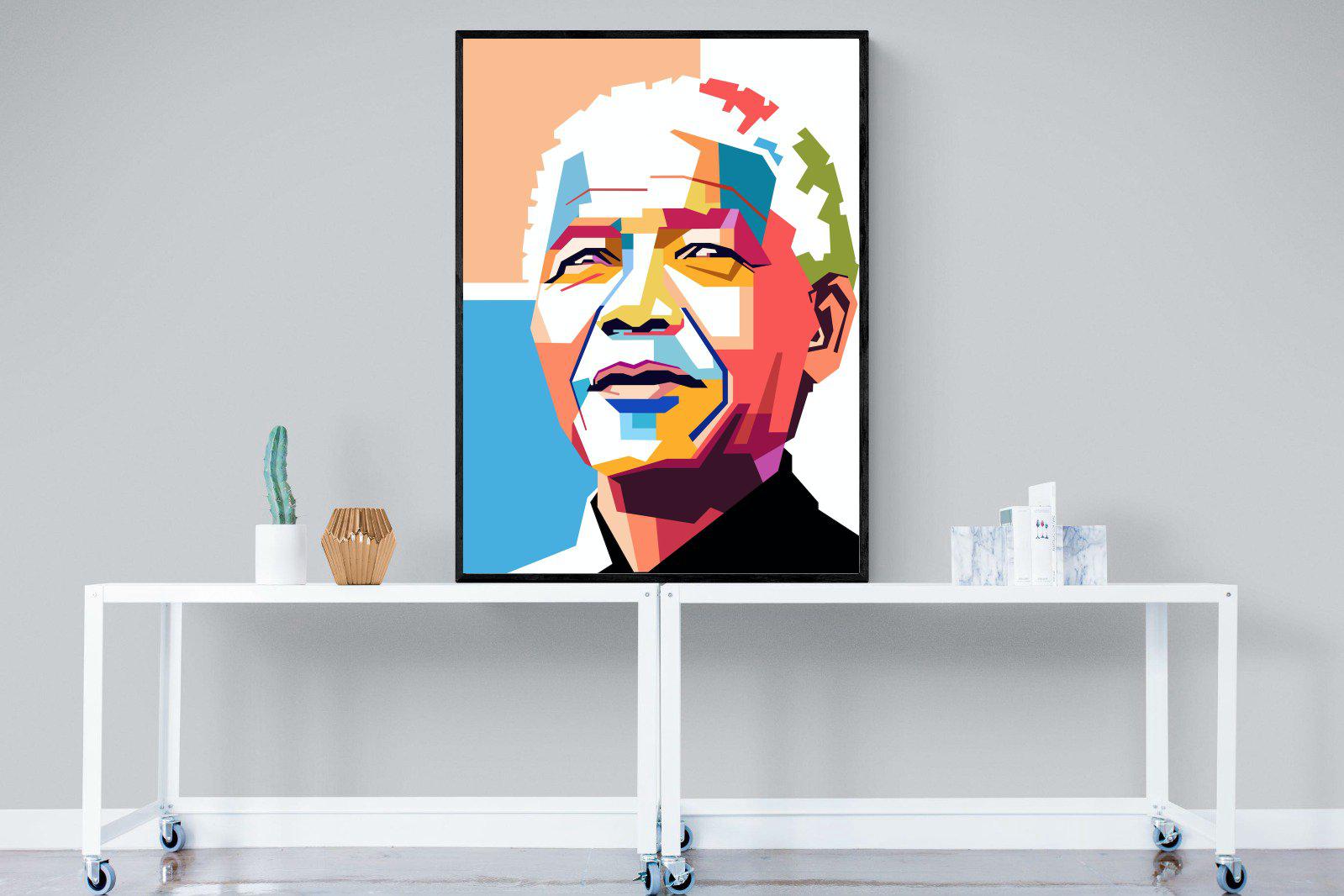 Modern Madiba-Wall_Art-90 x 120cm-Mounted Canvas-Black-Pixalot