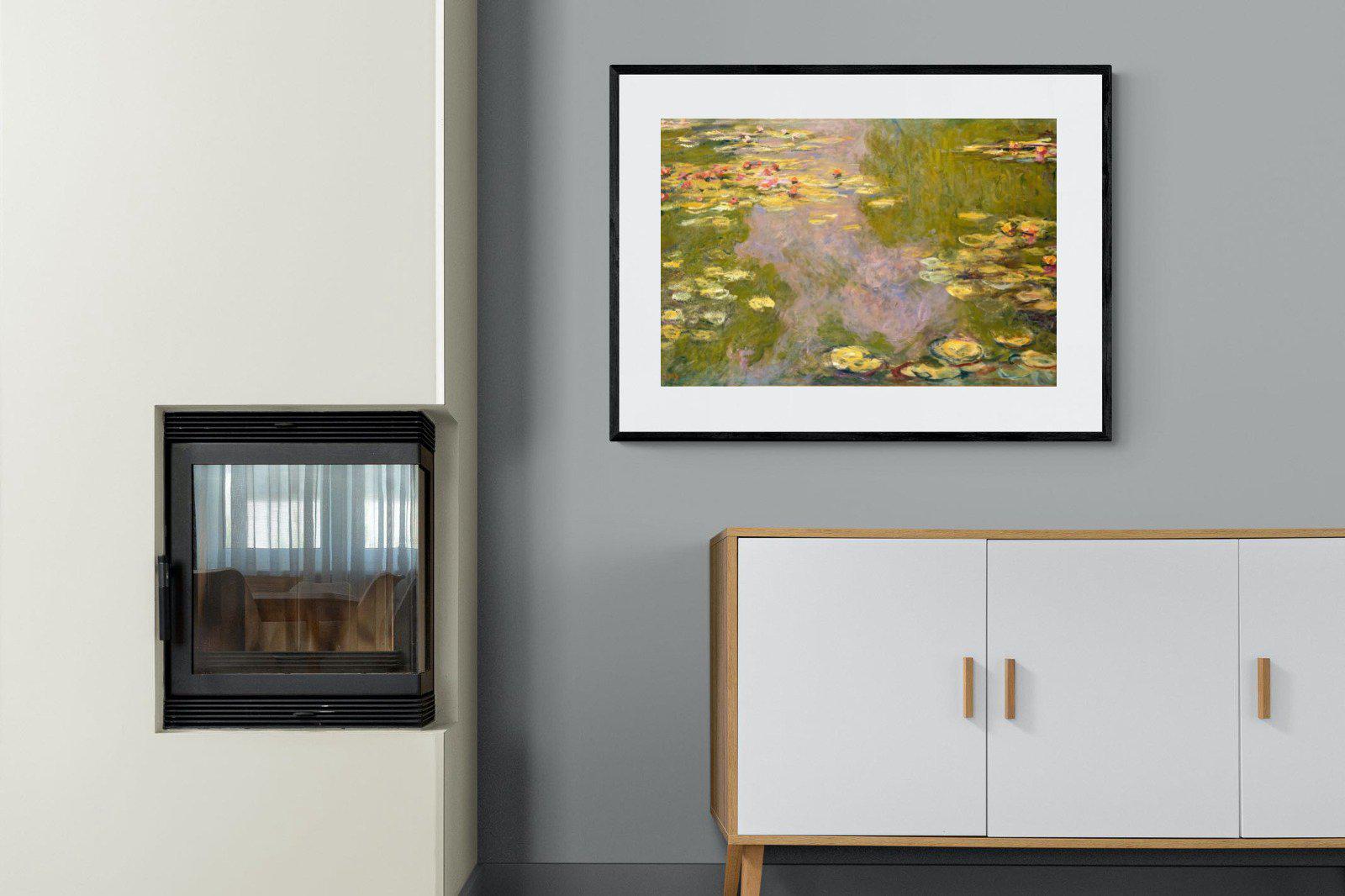 Monet Water Lilies-Wall_Art-100 x 75cm-Framed Print-Black-Pixalot