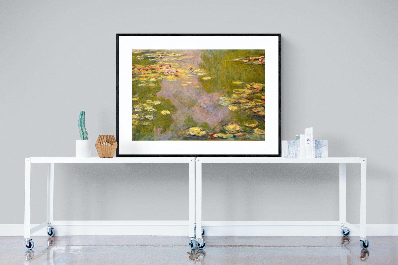 Monet Water Lilies-Wall_Art-120 x 90cm-Framed Print-Black-Pixalot