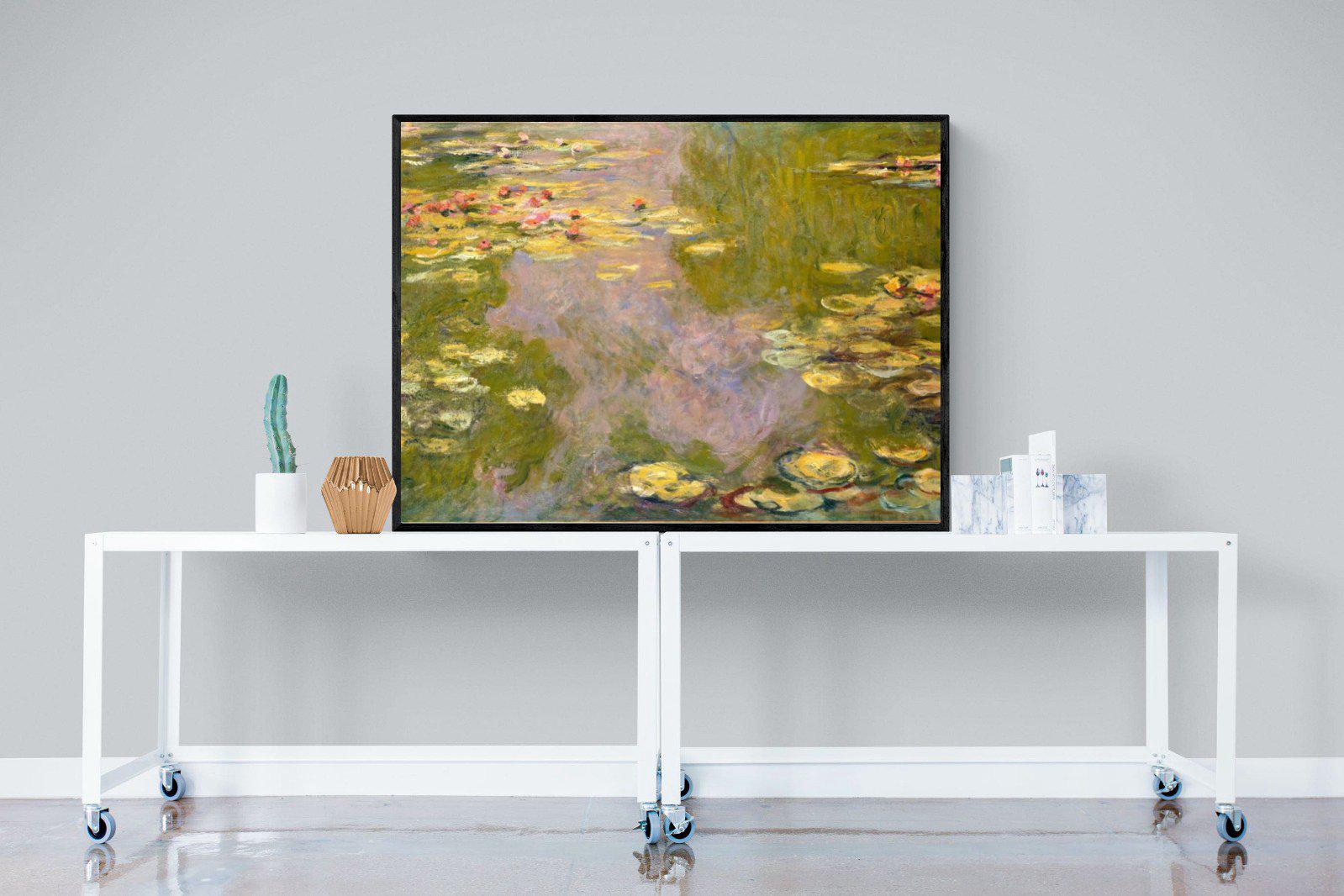 Monet Water Lilies-Wall_Art-120 x 90cm-Mounted Canvas-Black-Pixalot