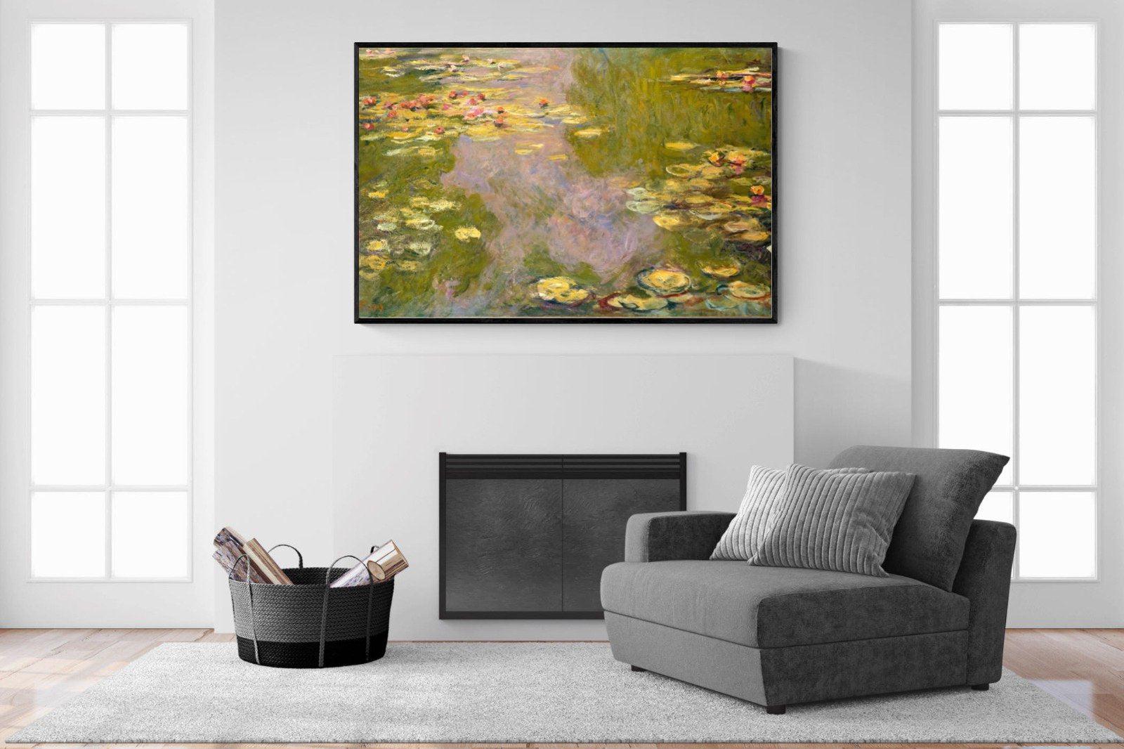 Monet Water Lilies-Wall_Art-150 x 100cm-Mounted Canvas-Black-Pixalot