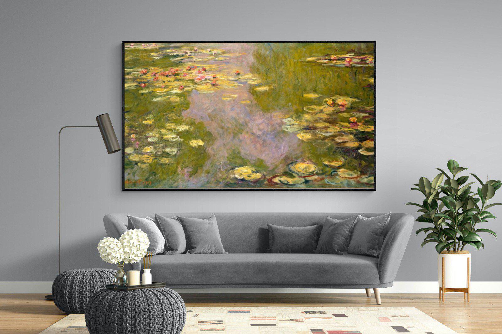 Monet Water Lilies-Wall_Art-220 x 130cm-Mounted Canvas-Black-Pixalot