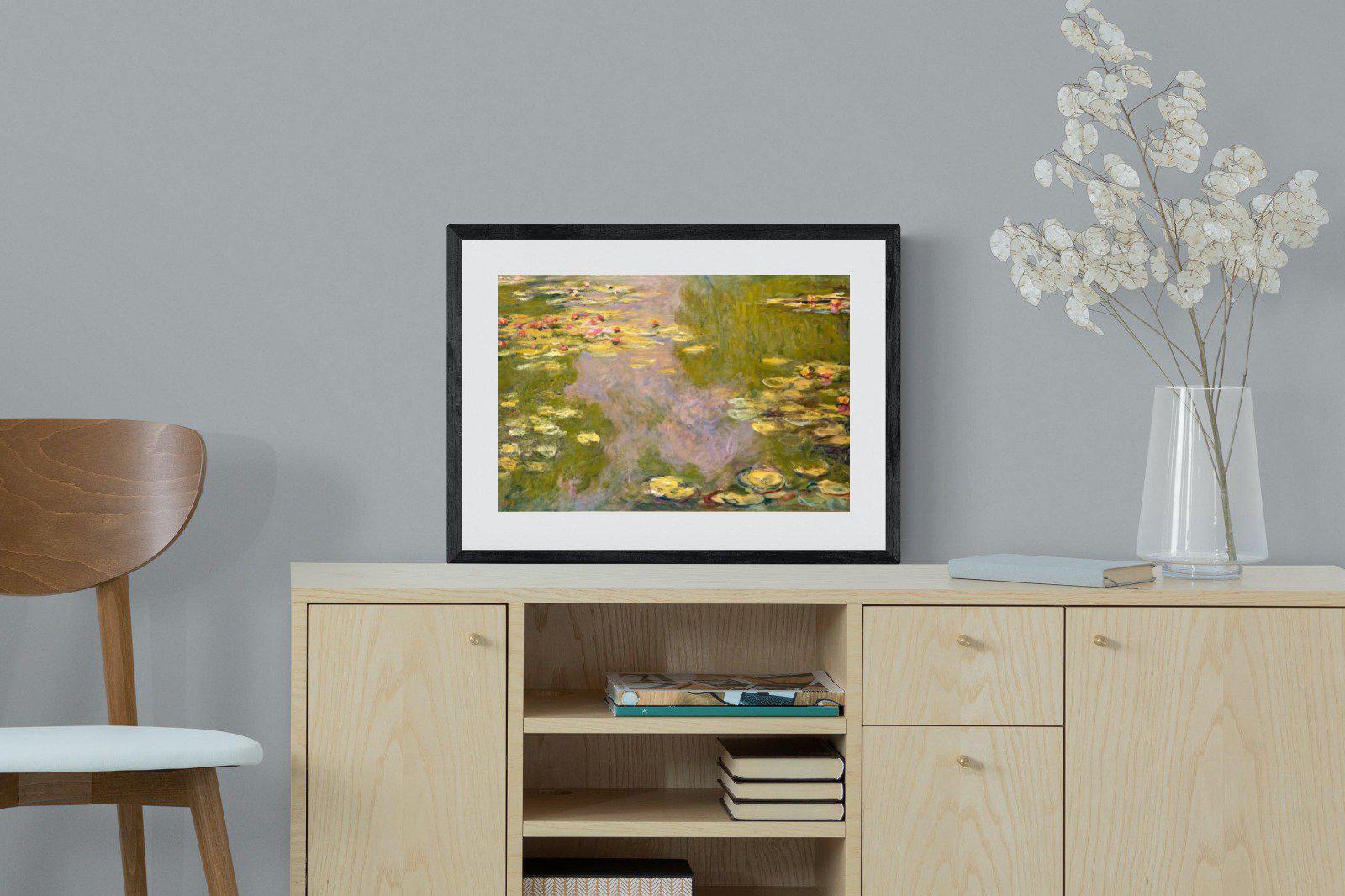 Monet Water Lilies-Wall_Art-60 x 45cm-Framed Print-Black-Pixalot